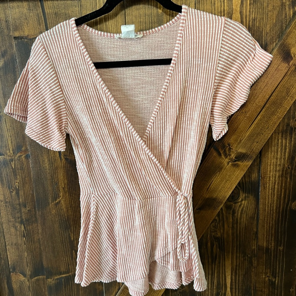 Red striped wrap top